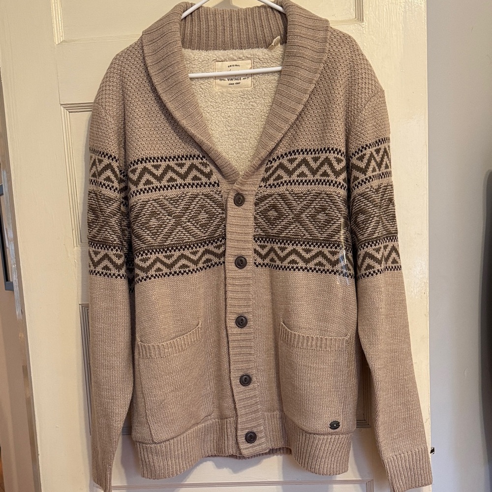 Men's Beige Patterned Cardigan Sweater